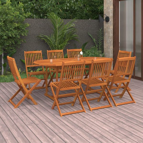 vidaXL Juego comedor de jard&iacute;n 9 pzas madera maciza acacia 180x90x75cm