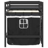 vidaXL Cama alta ni&ntilde;os con cortinas madera pino blanco negro 90x200 cm