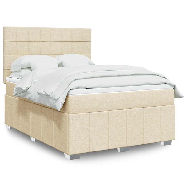 vidaXL Cama box spring con colch&oacute;n tela color crema 140x190 cm