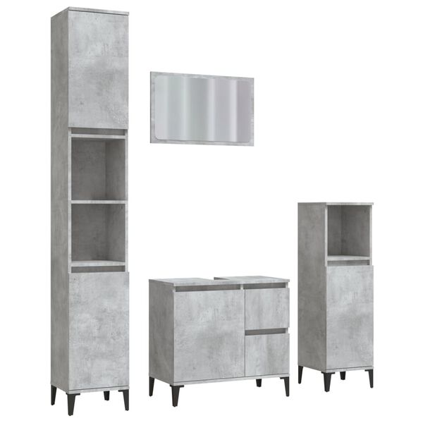 vidaXL Juego muebles de ba&ntilde;o 4 pzas madera contrachapada gris hormig&oacute;n