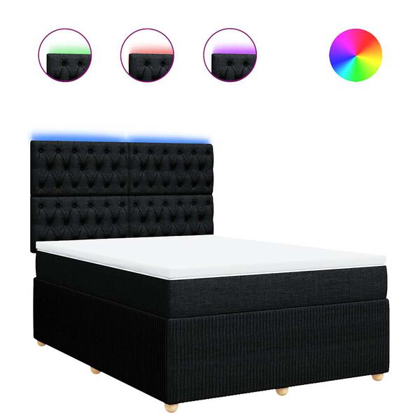 vidaXL Cama box spring con colch&oacute;n tela negro 140x190 cm