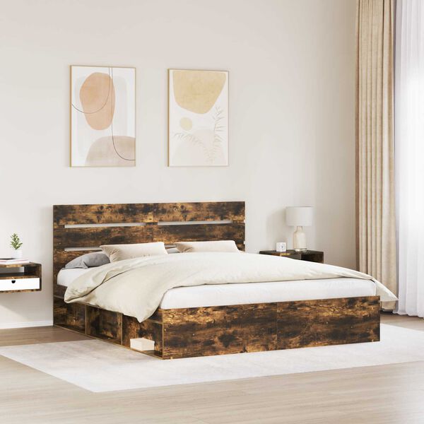 vidaXL Estructura de cama con cabecera Roble ahumado 180 x 200 cm