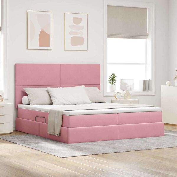 vidaXL Cama con almacenamiento Rosa 200 x 200 cm Terciopelo