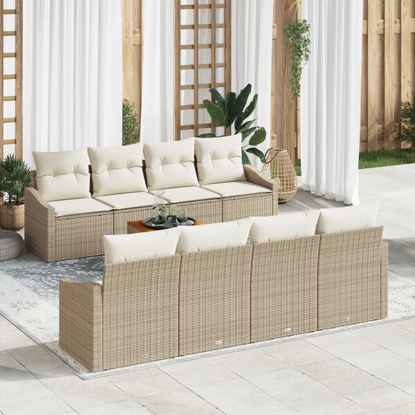 vidaXL Conjunto de sof&aacute;s de jard&iacute;n 9 pcs Beige rat&aacute;n sint&eacute;tico