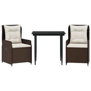 vidaXL Set comedor de jard&iacute;n 3 piezas y cojines rat&aacute;n sint&eacute;tico marr&oacute;n