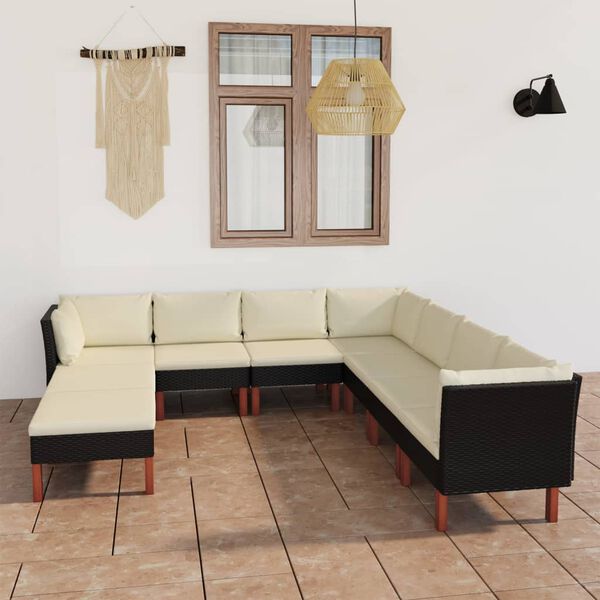 vidaXL Set de muebles de jard&iacute;n 9 pzas y cojines rat&aacute;n sint&eacute;tico negro