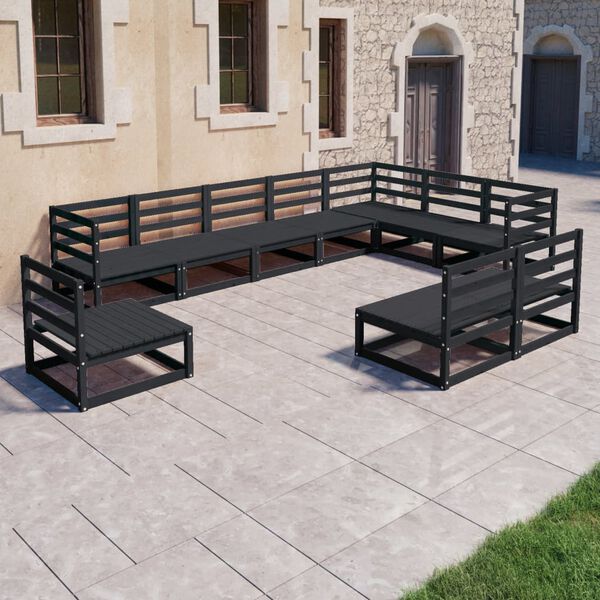 vidaXL Juego de muebles de jardín 10 pzas y cojines negro madera pino