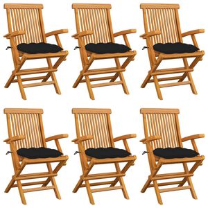 vidaXL Sillas de jard&iacute;n 6 uds madera maciza de teca con cojines negros
