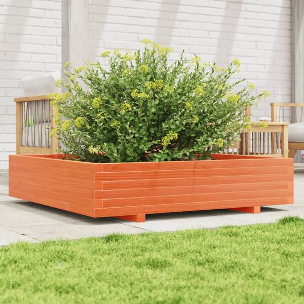 vidaXL Jardinera de madera maciza de pino marr&oacute;n cera 110x110x26,5 cm