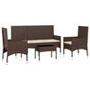 vidaXL Set muebles de jard&iacute;n 4 piezas y cojines rat&aacute;n sint&eacute;tico marr&oacute;n