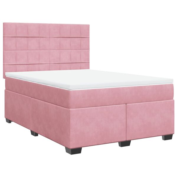 vidaXL Cama box spring con colch&oacute;n terciopelo rosa 140x200 cm