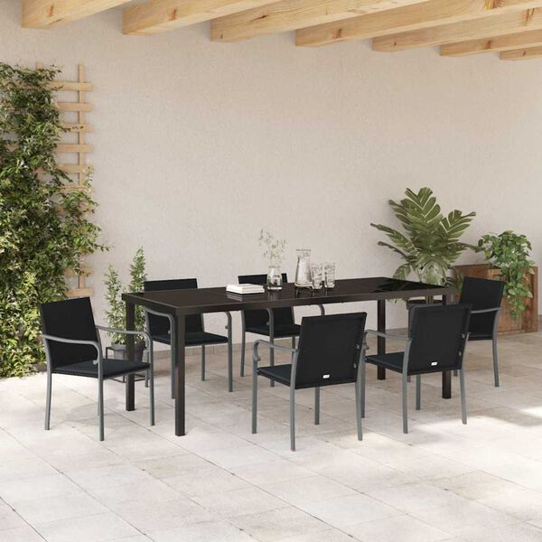 vidaXL Conjunto de Comedor de Jard&iacute;n 7 pcs Negro y Gris