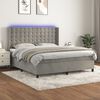 vidaXL Cama box spring colch&oacute;n y LED terciopelo gris claro 180x200 cm