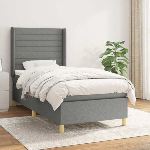 vidaXL Cama box spring con colch&oacute;n tela gris oscuro 90x190 cm