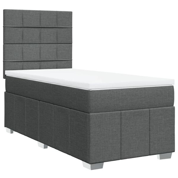 vidaXL Cama box spring con colch&oacute;n tela gris oscuro 90x200 cm