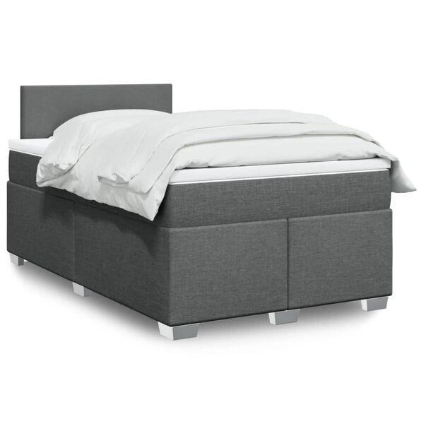 vidaXL Cama box spring con colch&oacute;n tela gris oscuro 120x190 cm