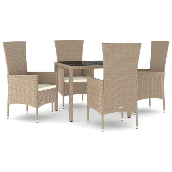 vidaXL Set comedor de jard&iacute;n 5 pzas con cojines rat&aacute;n sint&eacute;tico beige