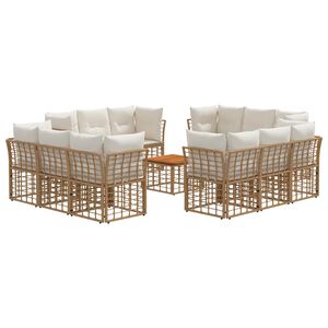 vidaXL Conjunto de sof&aacute;s de exterior 13 uds. Natural y Crema Poli&eacute;ster