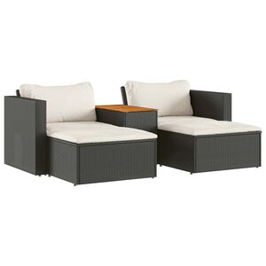 vidaXL Set sof&aacute;s jard&iacute;n y cojines 5 pzas rat&aacute;n sint&eacute;tico acacia negro