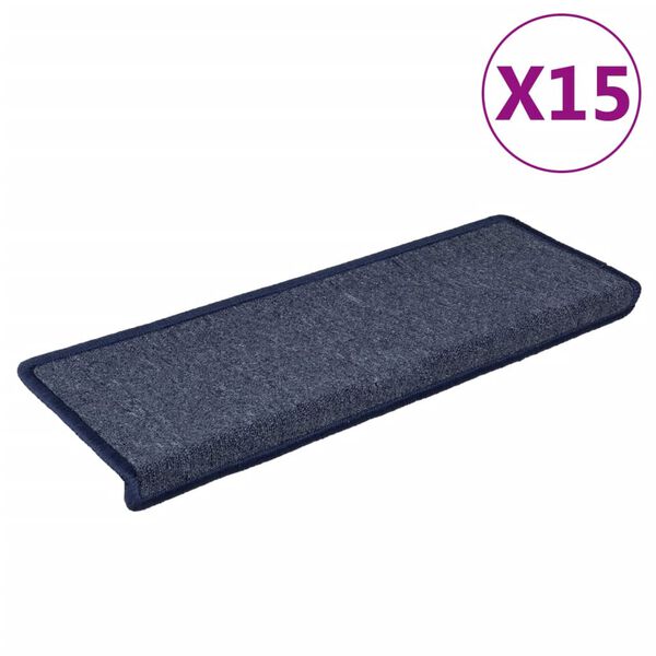 vidaXL Alfombrillas para escaleras 15 unidades 65x21x4 cm Gris oscuro y azul Borde rectangular
