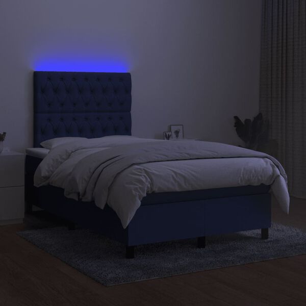 vidaXL Cama box spring con colch&oacute;n y luces LED tela azul 120x190 cm