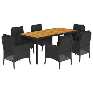 vidaXL Set de comedor de jard&iacute;n 7 pzas y cojines rat&aacute;n sint&eacute;tico negro