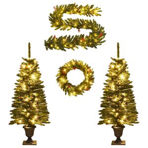 vidaXL &Aacute;rboles de Navidad artificiales 2 uds corona, guirnalda y LED