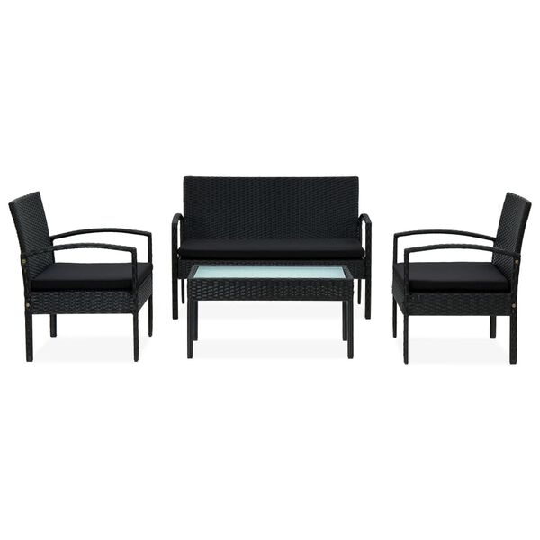 vidaXL Set de muebles de jard&iacute;n 4 pzas y cojines rat&aacute;n sint&eacute;tico negro