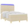 vidaXL Cama Box Spring LED con colch&oacute;n Crema 160 x 200 cm tela