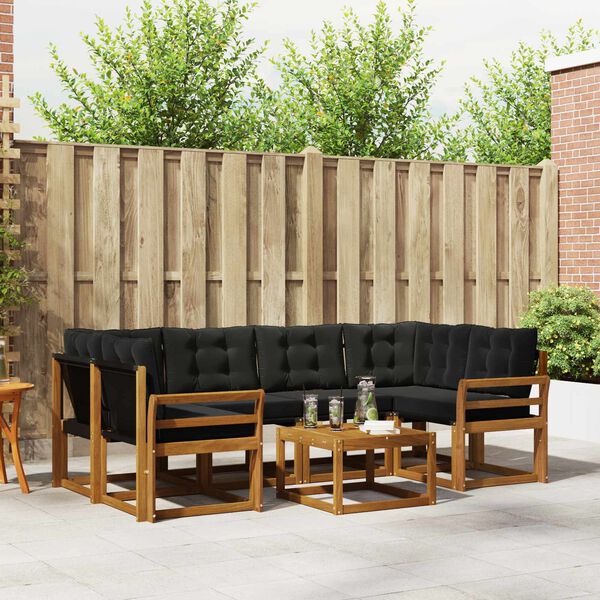 vidaXL Conjunto de sof&aacute;s de exterior con coj&iacute;n 7 pcs Natural y negro