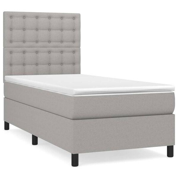 vidaXL Cama box spring con colch&oacute;n tela gris claro 90x190 cm