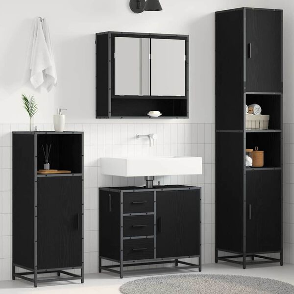 vidaXL Juego de muebles de ba&ntilde;o 3 pcs Roble Negro Madera de ingenier&iacute;a