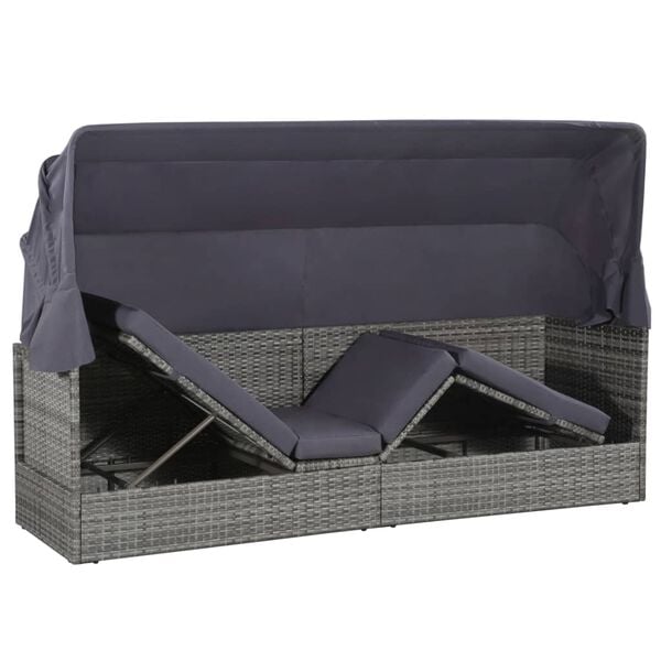 vidaXL Cama de jard&iacute;n con toldo 205x62 cm rat&aacute;n sint&eacute;tico gris