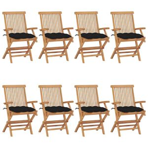 vidaXL Sillas plegables 8 uds madera maciza de teca con cojines negros