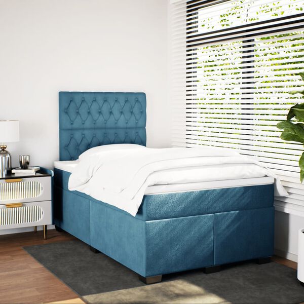 vidaXL Cama box spring con colch&oacute;n terciopelo azul 120x190 cm