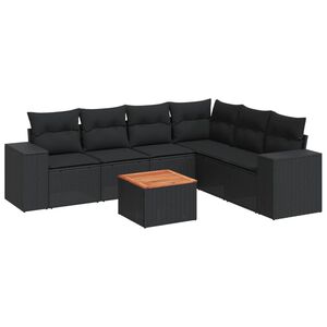 vidaXL Set de comedor de jard&iacute;n 7 pzas y cojines rat&aacute;n sint&eacute;tico negro