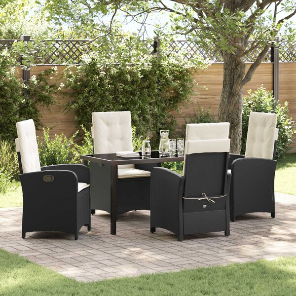 vidaXL Conjunto de Comedor de Jard&iacute;n 5 pcs Negro rat&aacute;n sint&eacute;tico