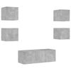 vidaXL Muebles TV pared con LED 6 pzas madera ingenier&iacute;a gris hormig&oacute;n