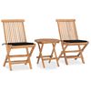 vidaXL Set comedor de jard&iacute;n plegable 3 piezas madera de teca cojines