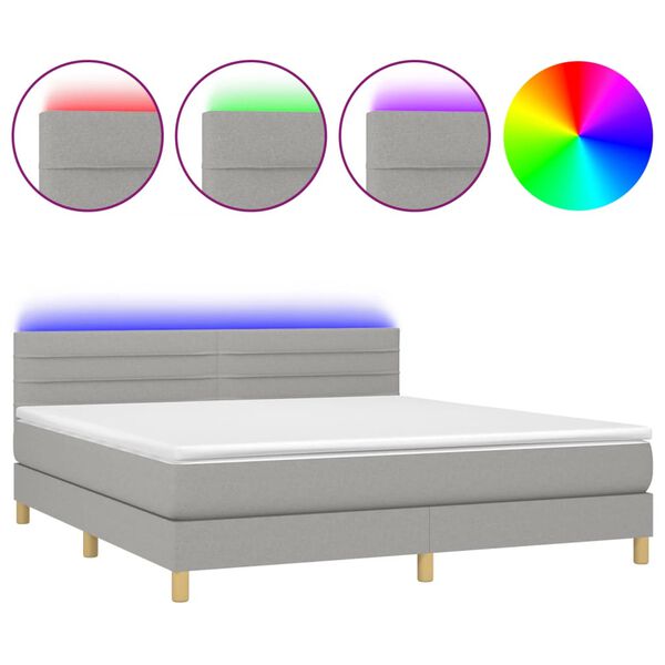 vidaXL Cama box spring con colch&oacute;n tela y LED gris claro 180x200 cm