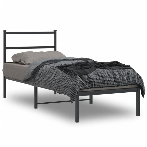 vidaXL Estructura cama sin colch&oacute;n con cabecero metal negro 80x200 cm
