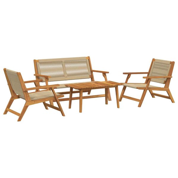 vidaXL Sillas de Jardín con Mesa 4 pcs Beige Madera maciza de Acacia