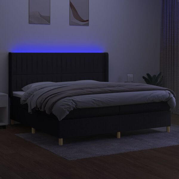 vidaXL Cama box spring colch&oacute;n y luces LED tela negro 200x200 cm