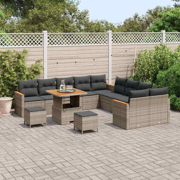 vidaXL Conjunto de sof&aacute;s de jard&iacute;n 13 pcs Gris rat&aacute;n sint&eacute;tico