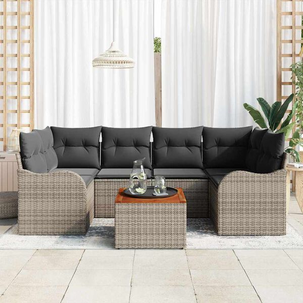 vidaXL Conjunto de sof&aacute; de jard&iacute;n 7 pcs Gris