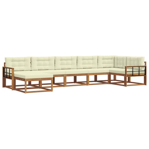 vidaXL Conjunto de sof&aacute;s de exterior con coj&iacute;n 7 pcs Natural y Crema