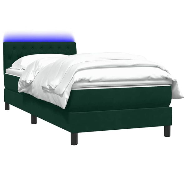 vidaXL Cama box spring con colch&oacute;n y LED terciopelo verde oscuro 80x220 cm