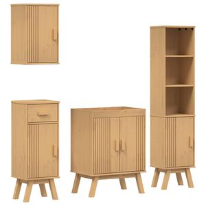 vidaXL Juego de muebles de ba&ntilde;o 4 pcs Marr&oacute;n Madera maciza de Pino