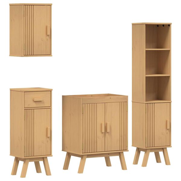vidaXL Juego de muebles de ba&ntilde;o 4 pcs Marr&oacute;n Madera maciza de Pino