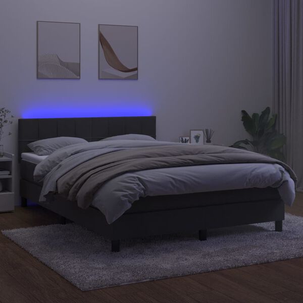 vidaXL Cama box spring colch&oacute;n y LED terciopelo gris oscuro 140x200 cm